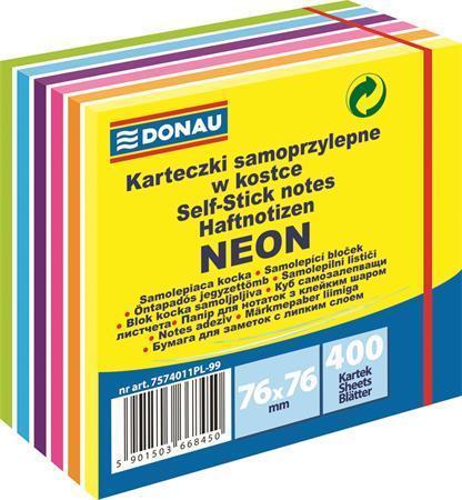 Donau Samolepicí bloček, 76x76 mm, 400 lístků, neonové a pastelové barvy; D75740