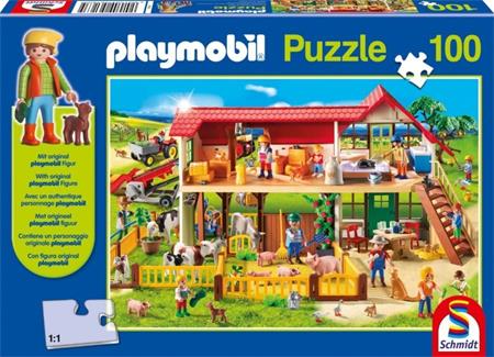 SCHMIDT Puzzle Playmobil Farma 100 dílků + figurka Playmobil; 116408