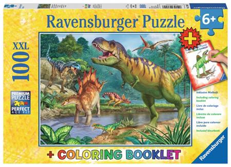 RAVENSBURGER Puzzle Pravěký svět dinosaurů XXL 100 dílků + omalovánky; 122991