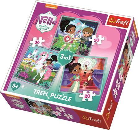 TREFL Puzzle Nella, princezna rytířů a její svět 3v1 (20,36,50 dílků); 123793