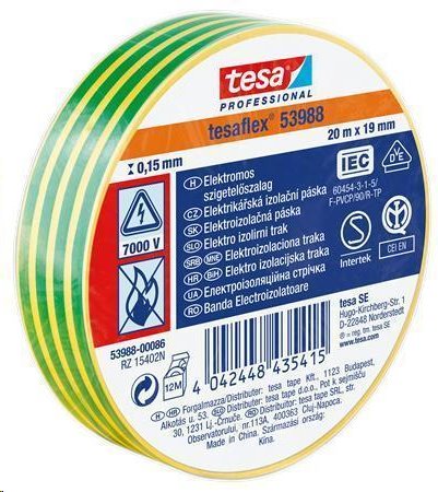 TESA Izolační páska "Professional 53988", zelená/žlutá 19 mm x 20 m; TE53988