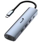 Genius hub UH-545 USB-C na RJ45 Gigabit 3x USB3.0 USB-C 3A nabíjení kovově šedý