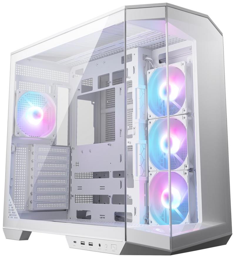 MSI MAG PANO 100R PZ White bez zdroje levé a přední sklo 4x 120 mm A-RGB fan 1x USB-C 1x USB3.2 bílá