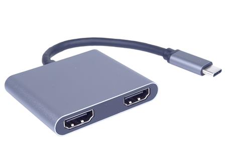 PremiumCord MST adaptér USB-C na 2x HDMI, USB3.0, PD, rozlišení 4K a FULL HD 1080p