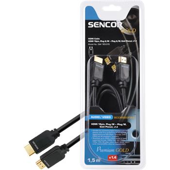 Sencor HDMI 19pin, konektor/M - konektor/M,Pozlacený, v1.4, kabel, Délka 1,5m,(ARC),(HEC)