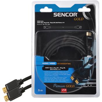 SENCOR HDMI 19pin, konektor/M - konektor/M,Pozlacený, v1.4, kabel, Délka 5m,(ARC),(HEC)
