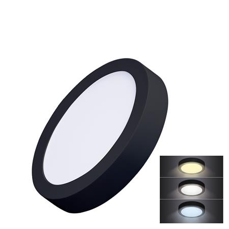 Solight WD170-B LED mini panel CCT, přisazený, 12W, 900lm, 3000K, 4000K, 6000K, kulatý, černá barva