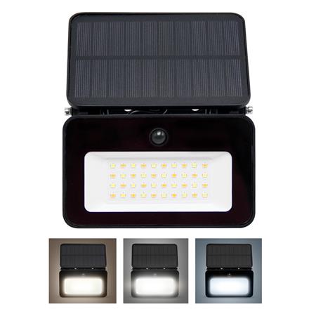 Solight LED solární reflektor se senzorem, 6W, 660lm, 3CCT, Li-Ion, černá; WL913