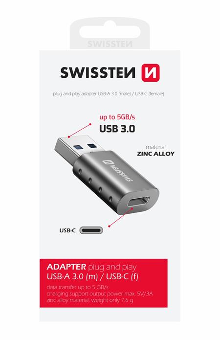 Swissten adapter USB-A(m)/USB-C(f)