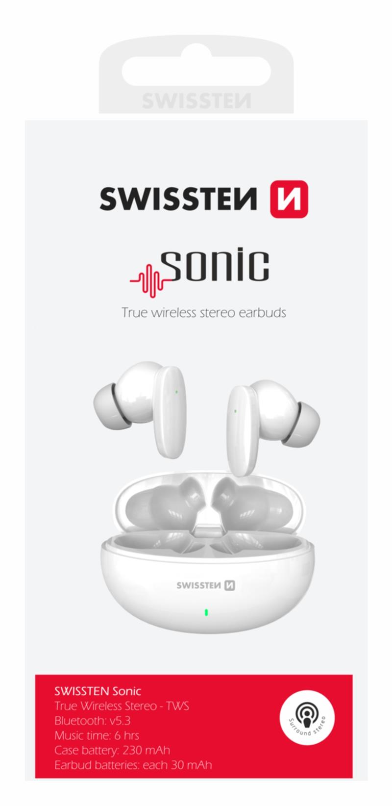 Swissten bluetooth tws sluchátka Sonic bílá