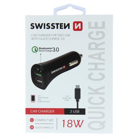 Swissten CL Adapter quick charge 2x USB 2.4A power + MicroUSB (1.5m)