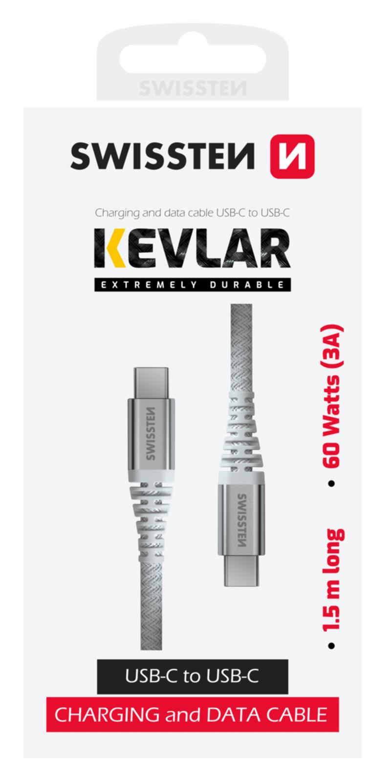 Swissten datový kabel kevlar USB-C / USB-C 1,5 m bílý