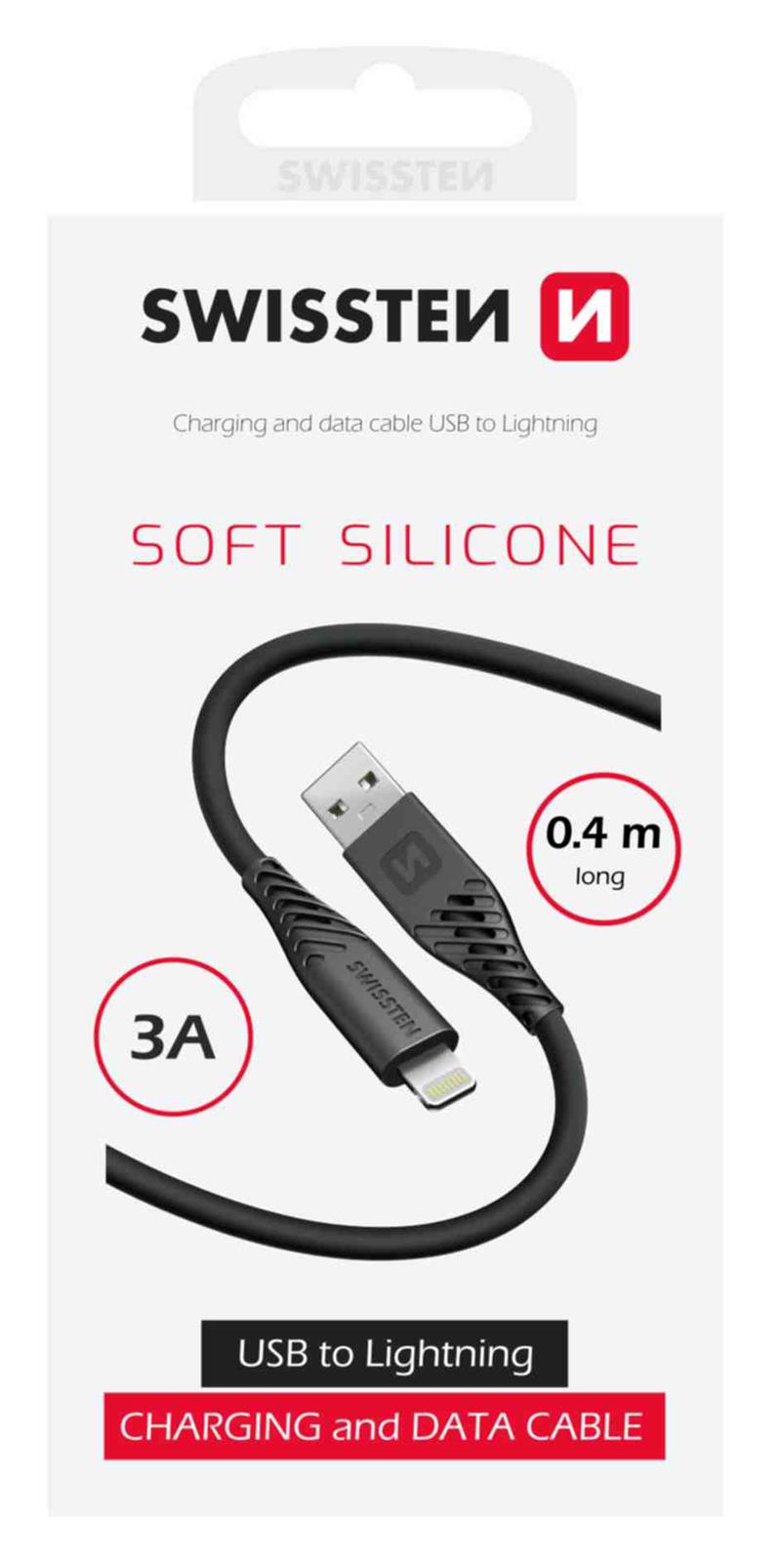 Swissten datový kabel soft silicone USB-A / lightning 0,4 m černý