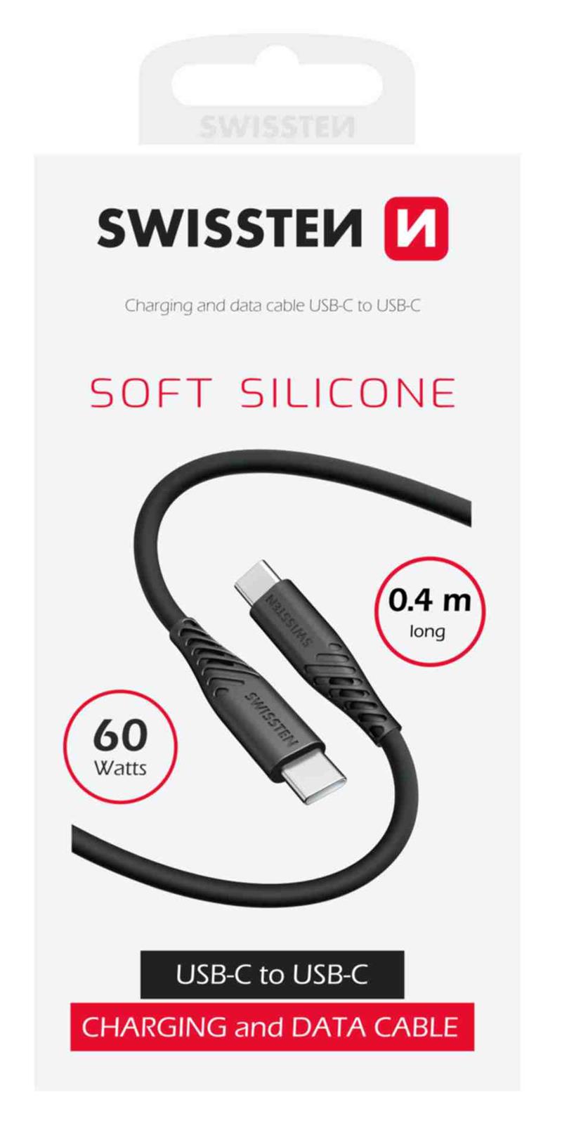 Swissten datový kabel soft silicone USB-C / USB-C 0,4 m černý