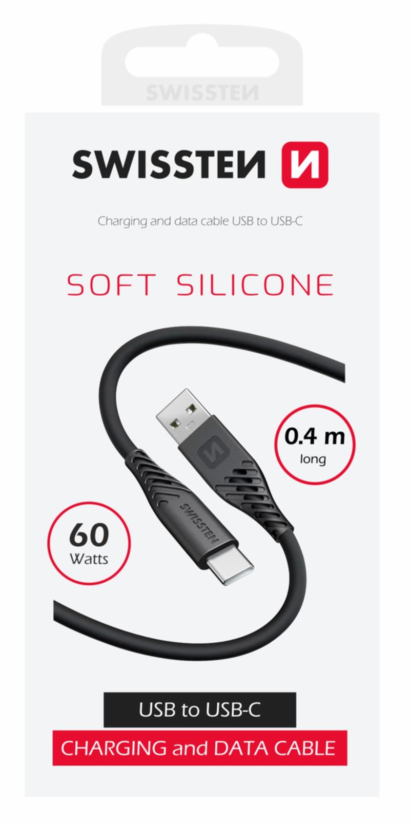 Swissten datový kabel soft silicone USB / USB-C 0,4 m černý