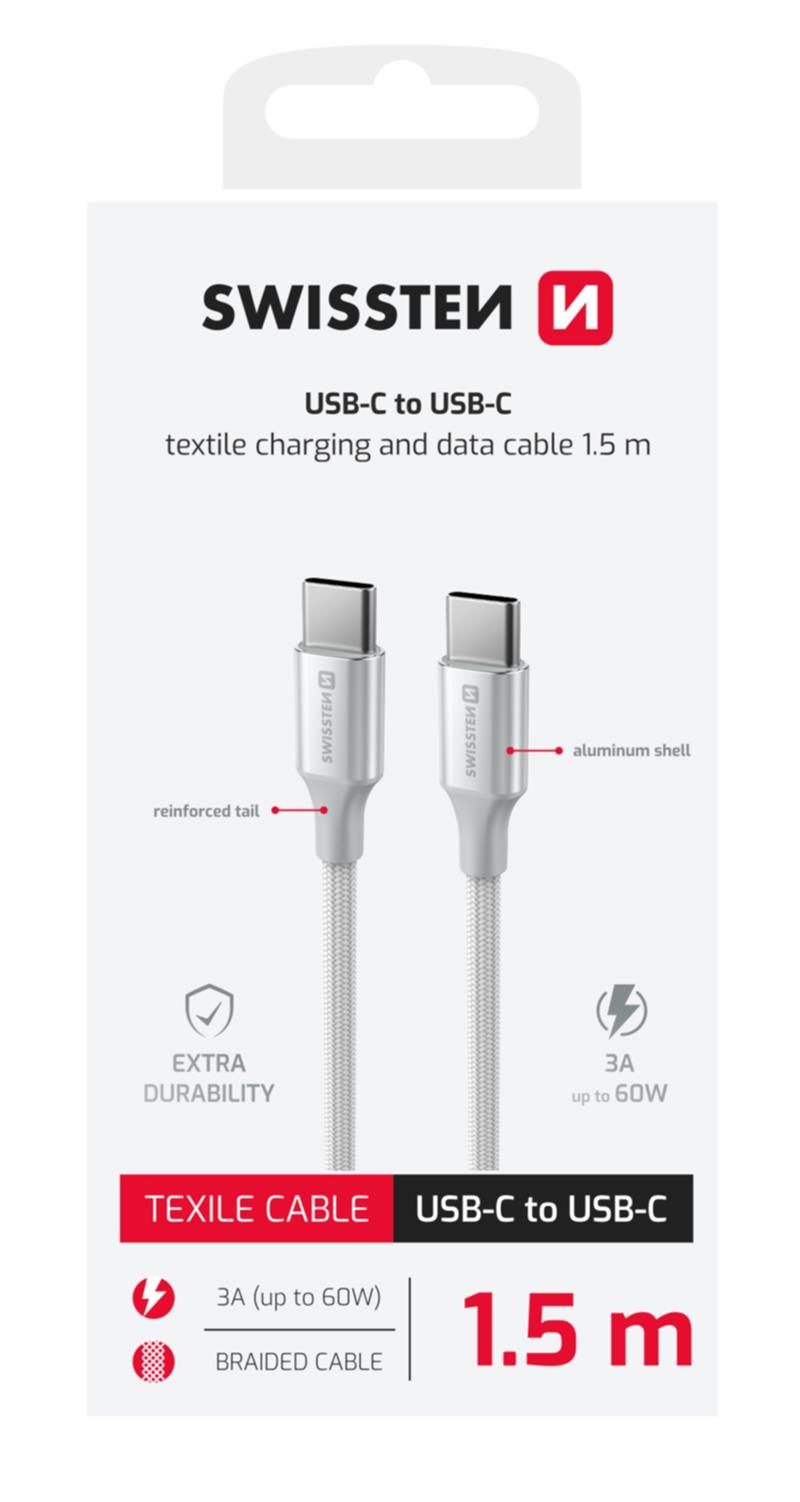 Swissten Datový kabel textile II USB-C USB-C 1,5 m bílý