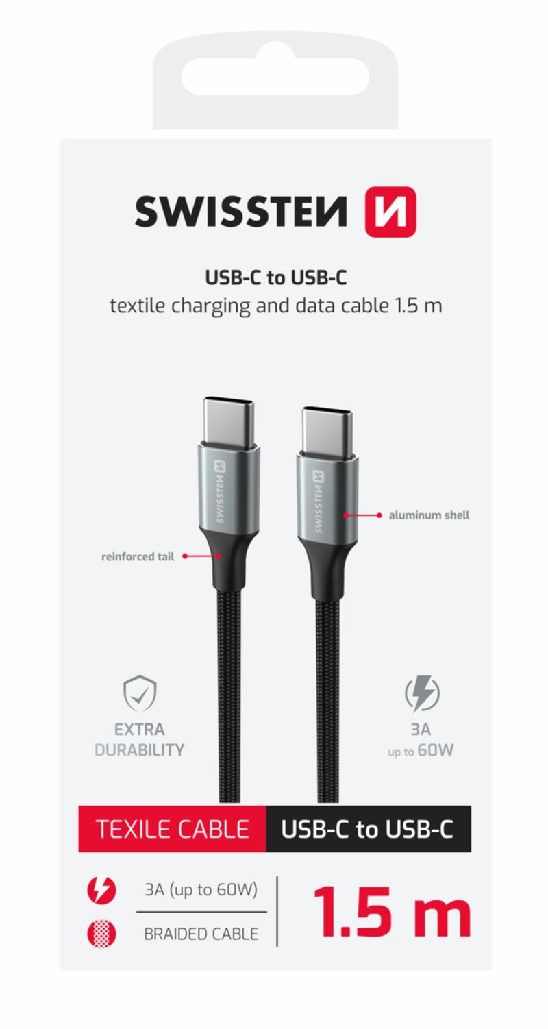 Swissten Datový kabel textile II USB-C USB-C 1,5 m černý