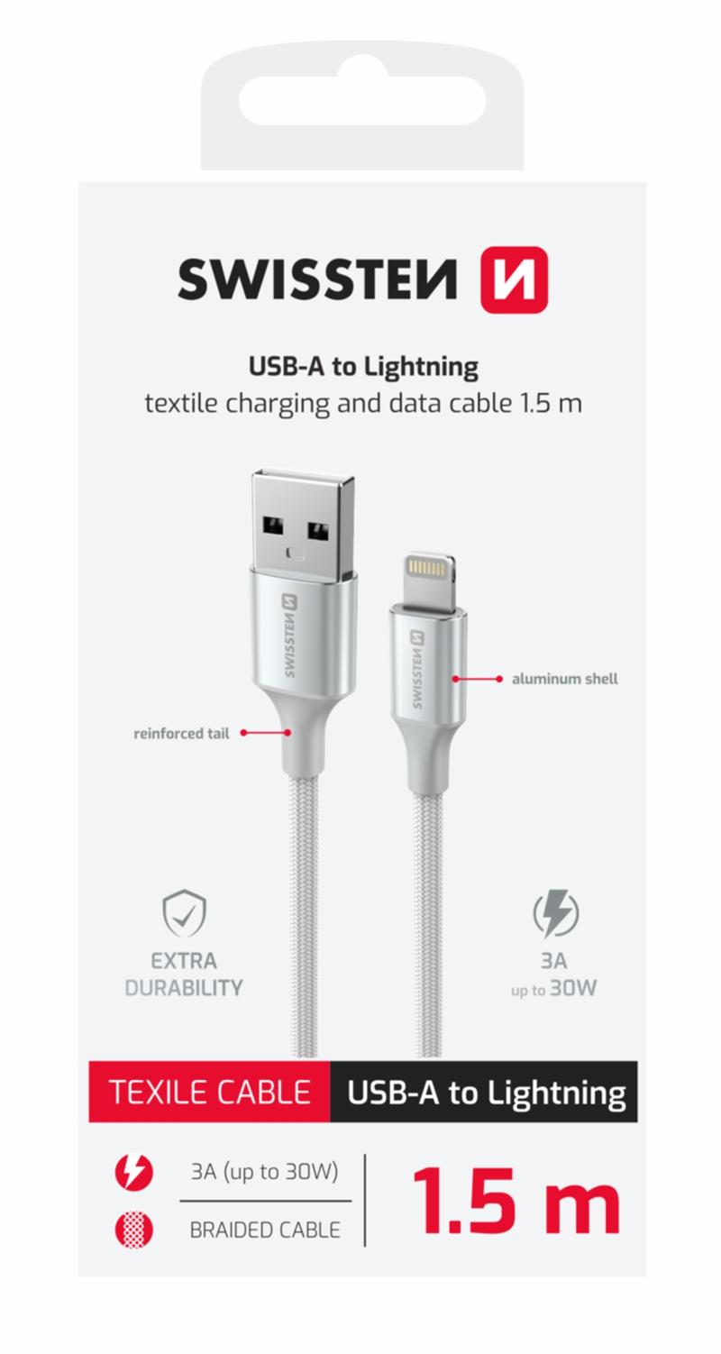 Swissten Datový kabel textile II USB Lightning 1,5 m bílý