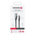 Swissten Datový kabel textile II USB Lightning 1,5 m černý