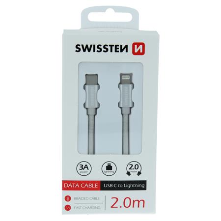 Swissten datový kabel textile USB-C - Lightning 2,0 m stříbrný