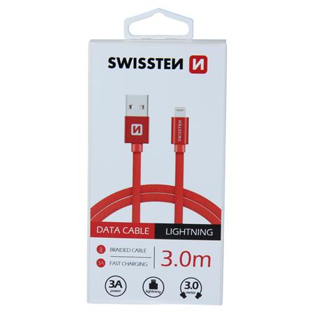 Swissten datový kabel textile USB / Lightning 3,0 M, červený