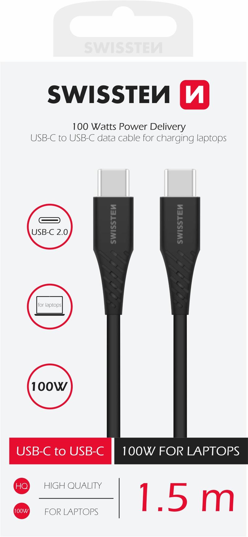 Swissten datový kabel TPE USB-C USB-C power delivery 5A (100W) 2,5 M černý