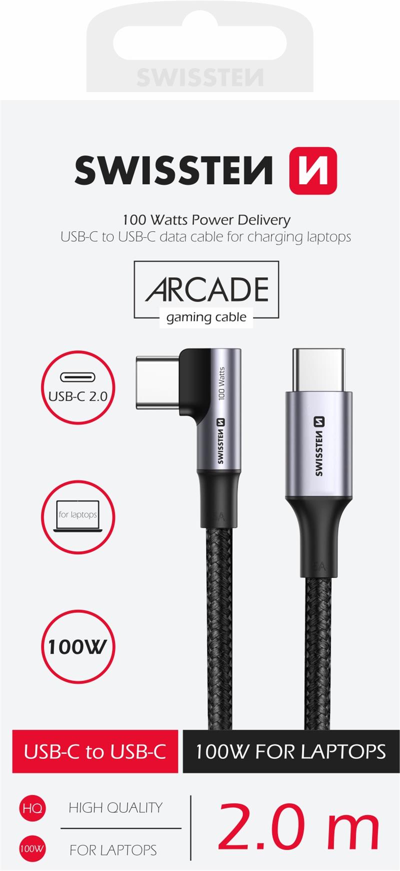 Swissten Datový kabel USB-C USB-C 5A (100W) pro Notebooky 2m černý