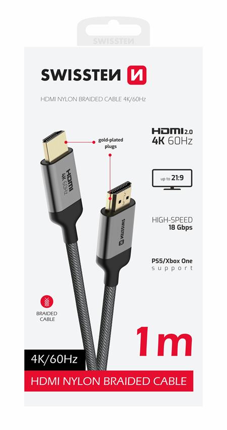 Swissten kabel HDMI na HDMI 4k 60hz 1,0 m