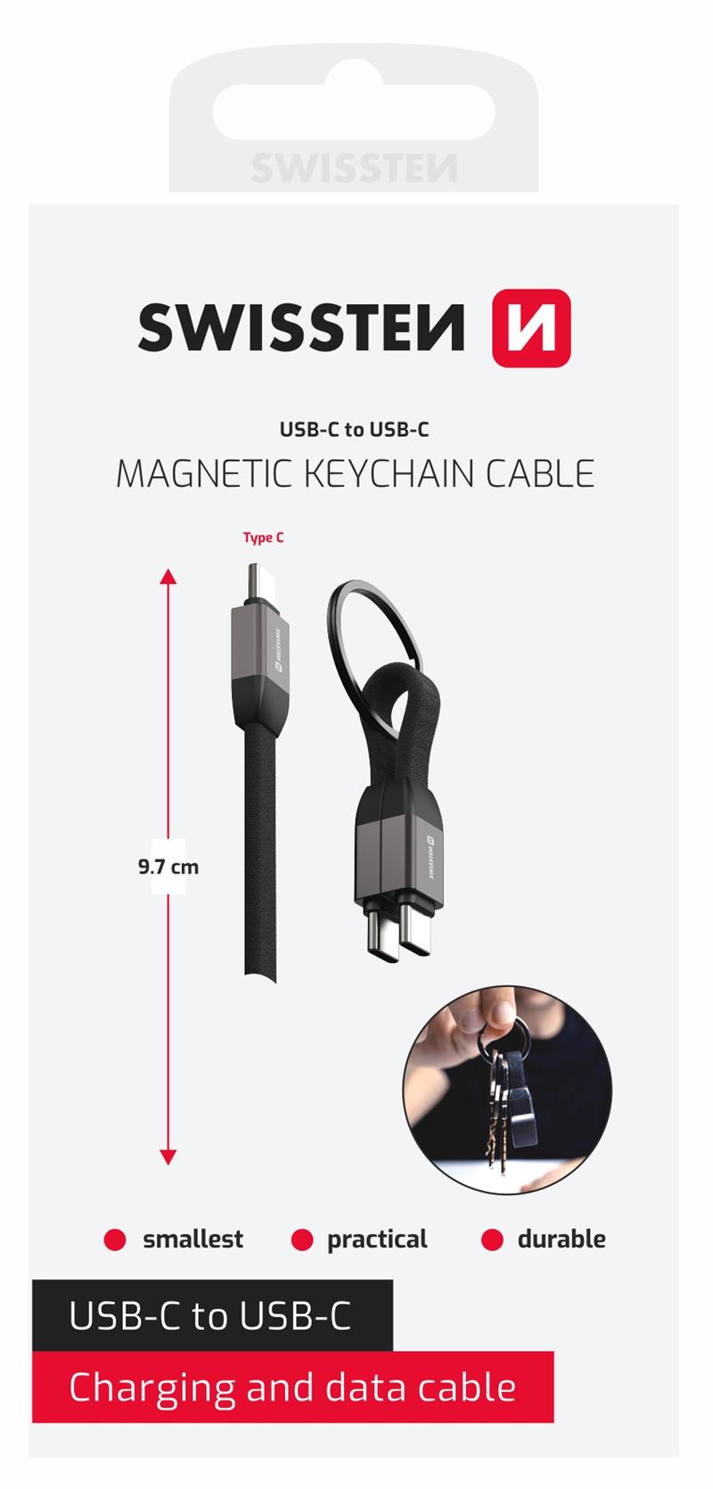 Swissten Magnetický Keychain kabel USB-C USB-C 9,7 cm