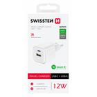 Swissten síťový adaptér 12W 1x USB-C + 1x USB-A bílý