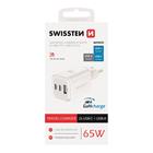 Swissten síťový adaptér gan 2x USB-C 65w pd + 1x USB-A 18W QC bílý