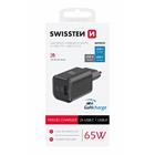 Swissten síťový adaptér gan 2x USB-C 65W PD + 1x USB-A 18W QC černý