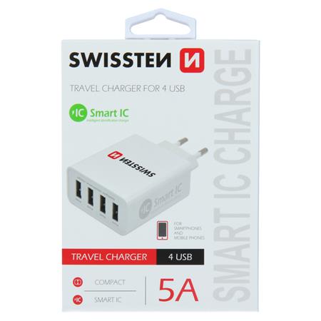 Swissten síťový adaptér smart IC 4x USB 5A power bilý