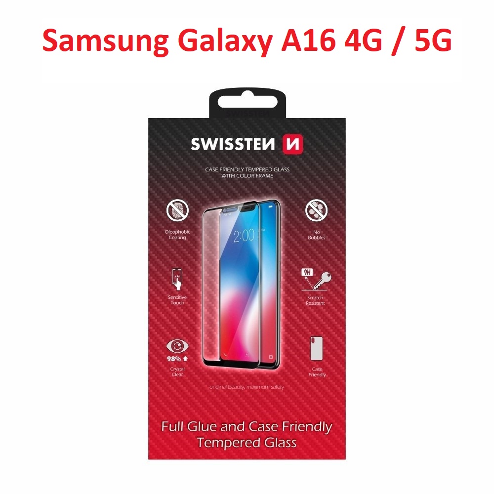 Swissten sklo full glue, color frame, case friendly pro Samsung A166B Galaxy A16 5G 4G černé