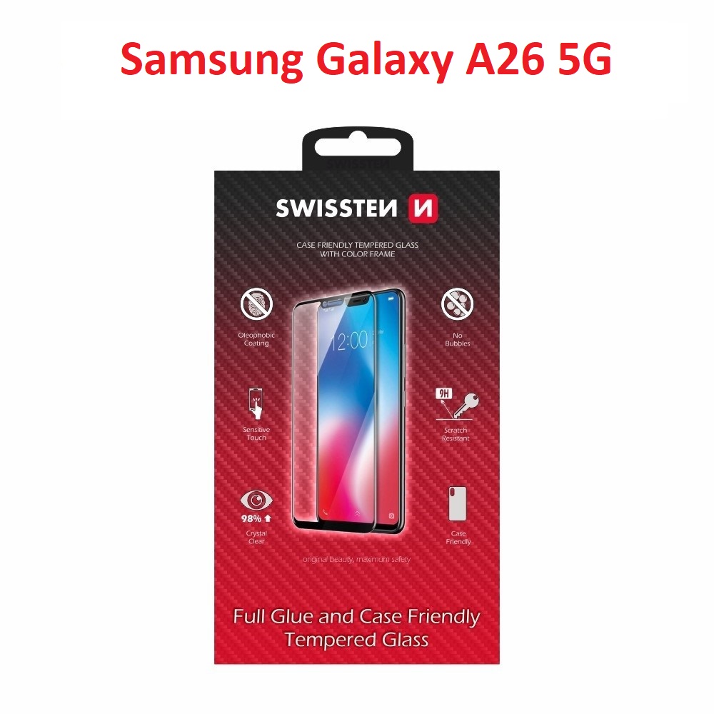 Swissten sklo full glue, color frame, case friendly pro Samsung Galaxy A26 černé