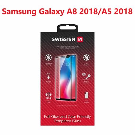 Swissten sklo full glue, color frame, case friendly Samsung Galaxy A8 2018/A5 2018 černé