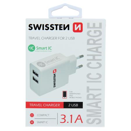 Swissten smart IC 2x USB 3.1A power, bílá