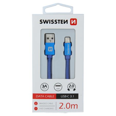 Swissten USB/USB-C 2m, modrý, textilní