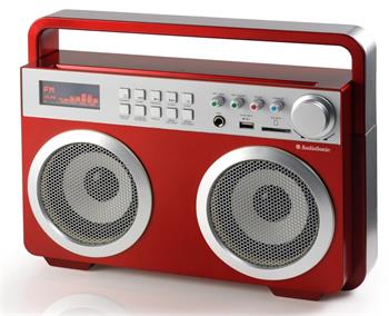 TOPCOM AudioSonic RD-1558 Soundblaster, 2 x 15 Watt BT reproduktory, FM rádio, USB, SD slot, červené