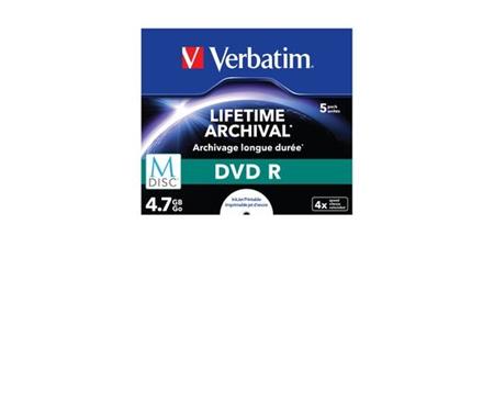 Verbatim M-Disc DVD R, Single Layer Single layer/Injekt printable, 4.7GB, jewel box, 43821, 1-pack